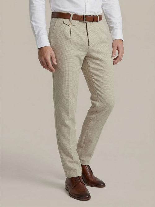 Chino Pico pleat cotton linen pepita beige