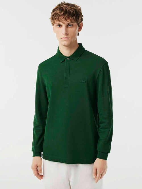 Longsleeve poloshirt piqué donkergroen