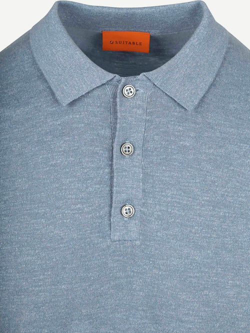 Knitted polo cotton linen blauw
