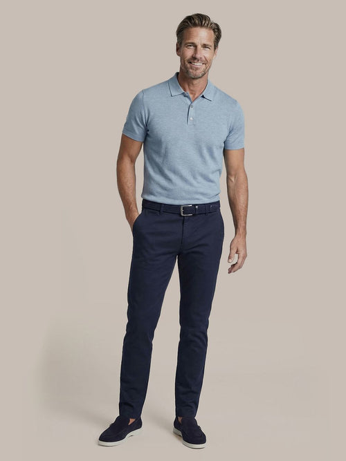Knitted polo cotton linen blauw
