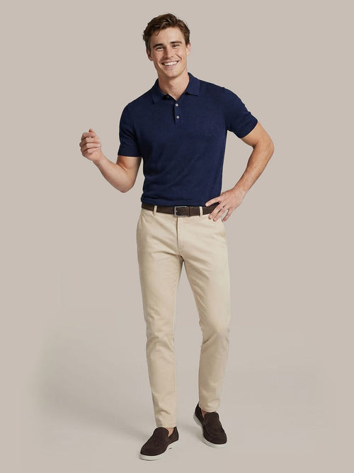 Knitted polo cotton linen donkerblauw