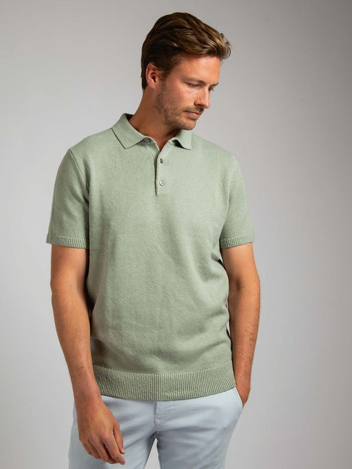 Heavy knitted polo raw lichtgroen