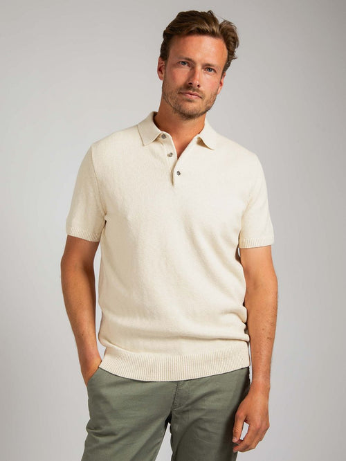 Heavy knitted polo raw ecru