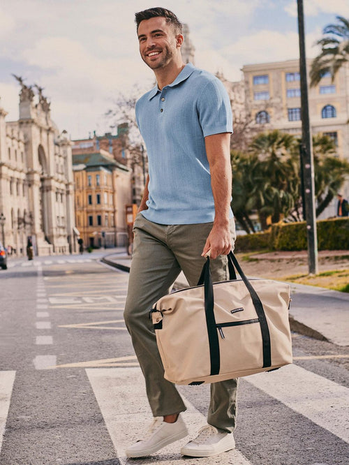 Knitted jacquard polo lichtblauw
