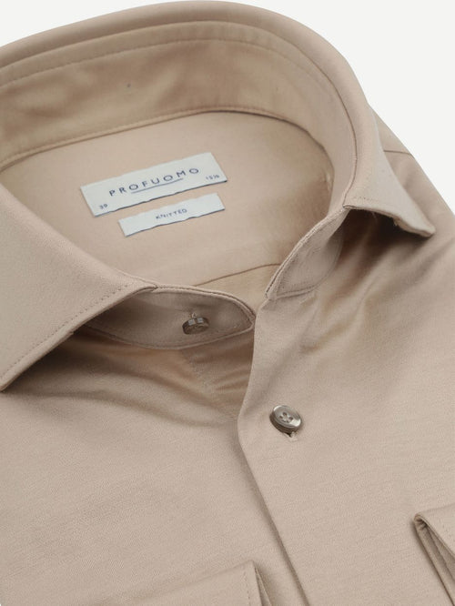 Profuomo knitted overhemd beige | Slim-fit