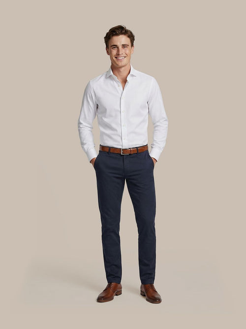 Twill overhemd extra lange mouwen wit