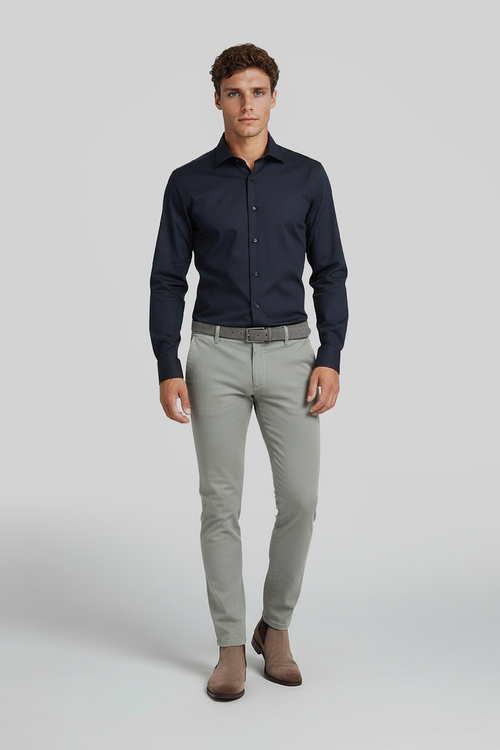 Twill overhemd extra lange mouwen donkerblauw
