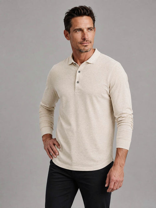 Longsleeve polo beige melange
