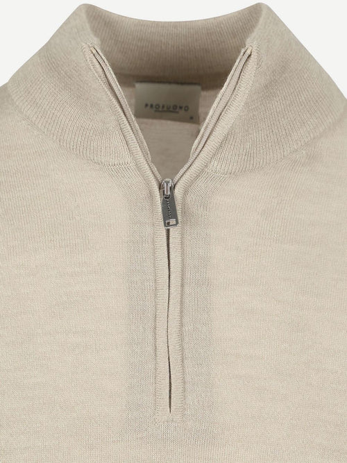 halve rits pullover merinowol beige