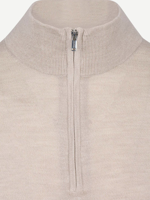 halve rits pullover merinowol beige