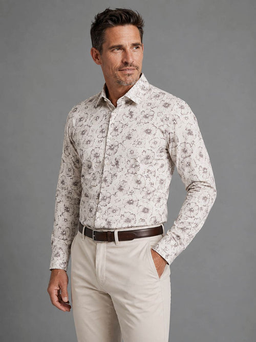 Overhemd bloemenprint beige