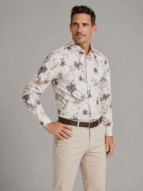 Overhemd bloemenprint beige
