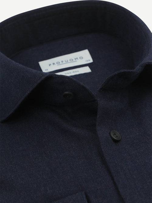 Profuomo overhemd peached twill flanel donkerblauw | Slim-fit