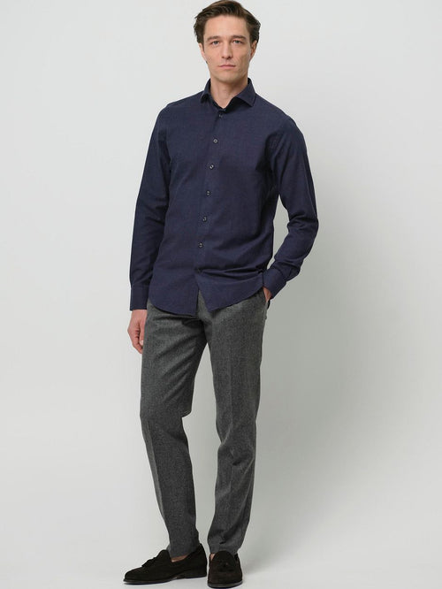 Overhemd peached twill flanel donkerblauw