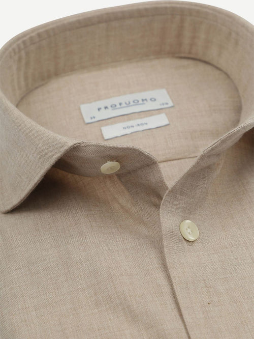 Profuomo overhemd peached twill flanel beige | Slim-fit