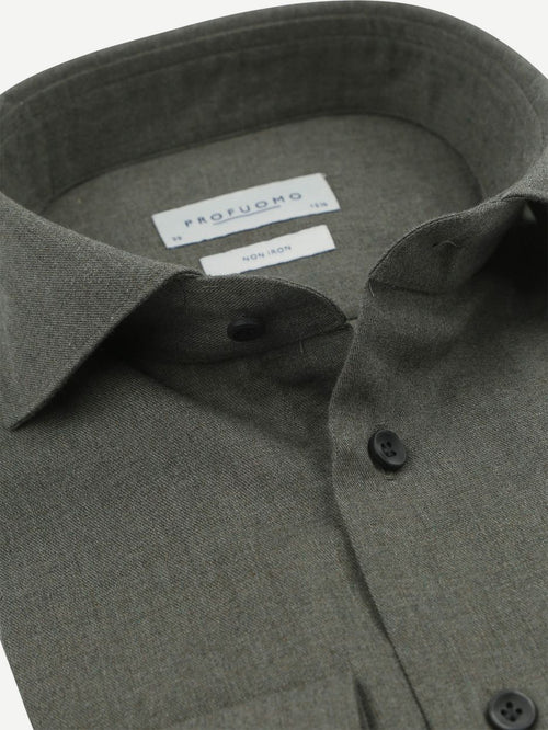 Profuomo overhemd peached twill flanel groen | Slim-fit