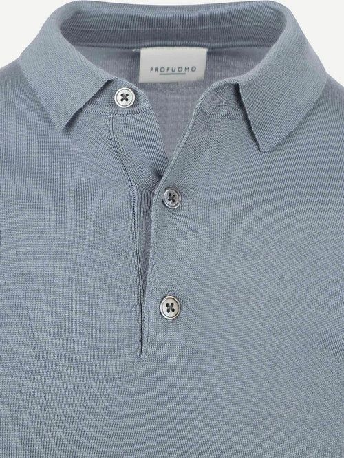 Profuomo longsleeve poloshirt merinowol blauw