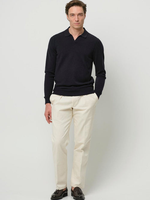 Longsleeve poloshirt wol blend donkerblauw