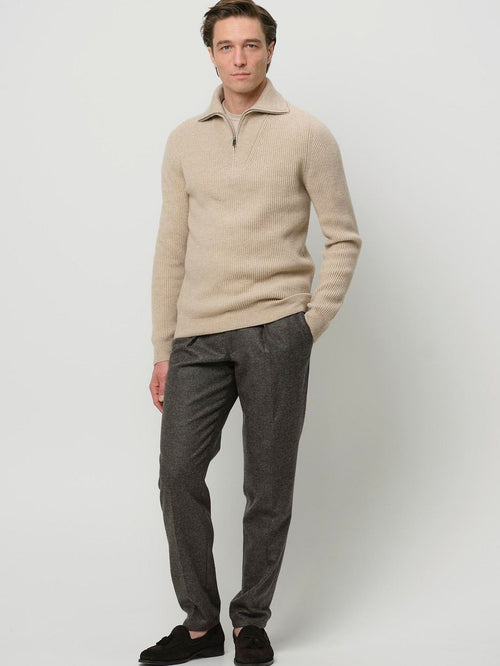 halve rits pullover wol sand