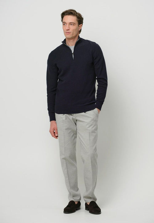 halve rits pullover structure donkerblauw