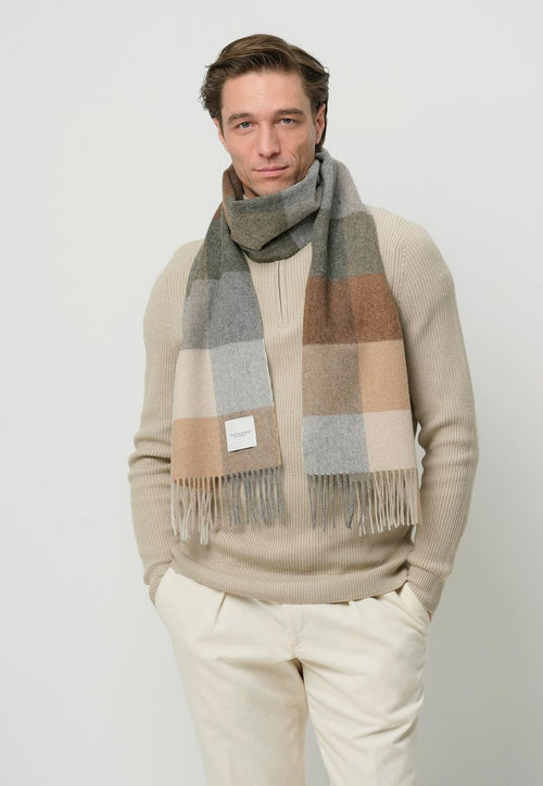 Sjaal wol ruiten bruin grijs beige