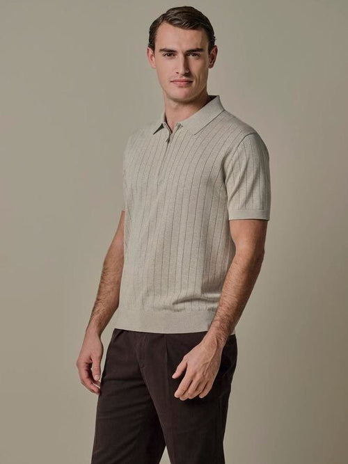 Knitted halve rits poloshirt dropneedle beige