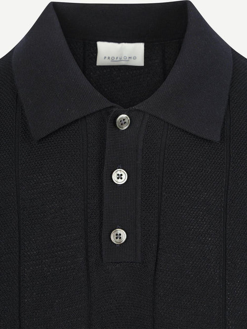 Poloshirt drop needle structure donkerblauw