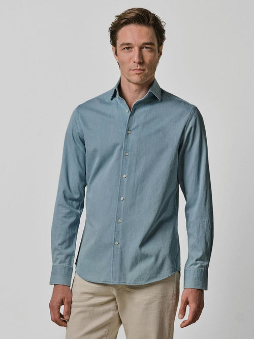 Twill overhemd denim lichtblauw