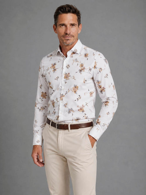 Twill overhemd bloem wit