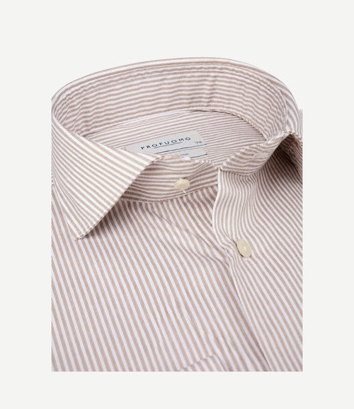 Twill overhemd strepen beige