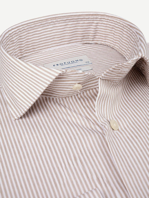 Twill overhemd strepen beige