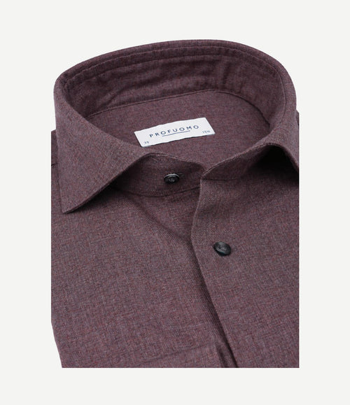 Overhemd brushed twill aubergine
