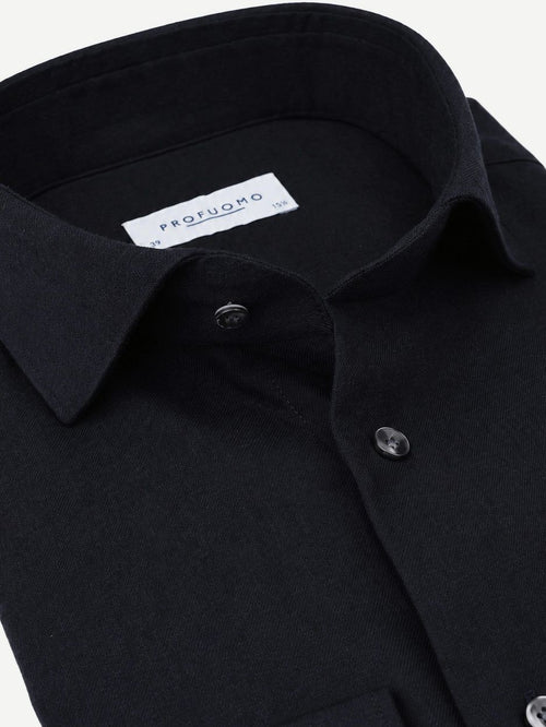 Overhemd brushed twill donkerblauw