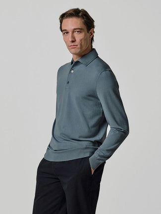 Longsleeve poloshirt luxury basic blauw