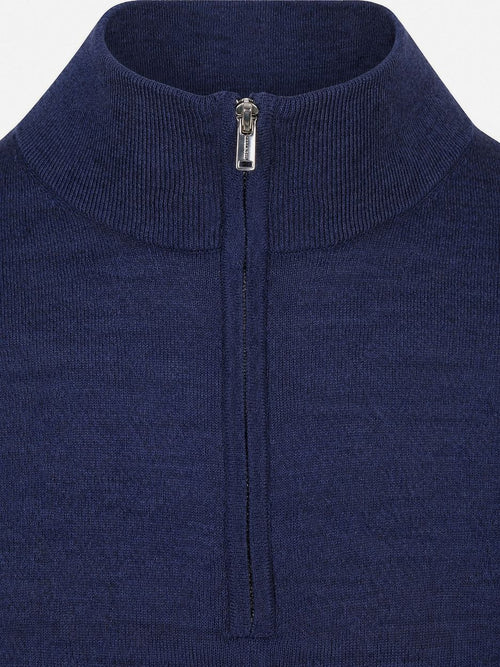 halve rits pullover merinowol royal blue