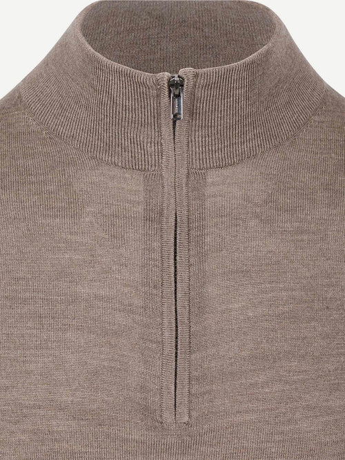 halve rits pullover merinowol bruin