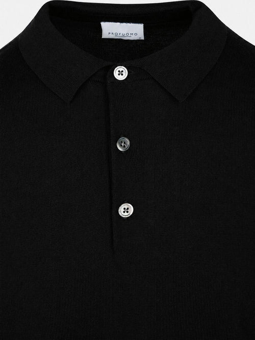 Longsleeve poloshirt merinowol zwart
