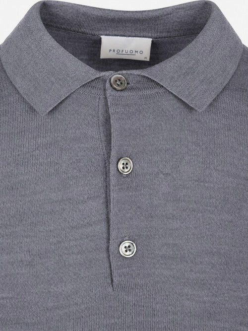 Longsleeve poloshirt merinowol grijs