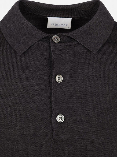 Longsleeve poloshirt merinowol donkerbruin
