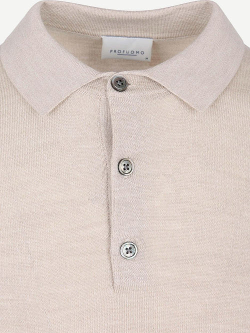 Longsleeve poloshirt merinowol beige