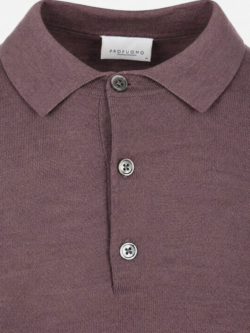 Longsleeve poloshirt merinowol aubergine