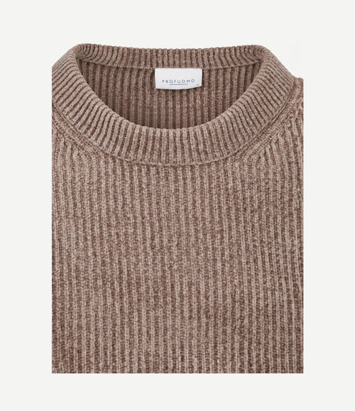 Pullover chenille rib wool blend brown