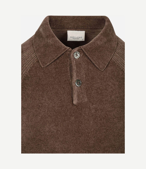 Longsleeve poloshirt chenille bruin