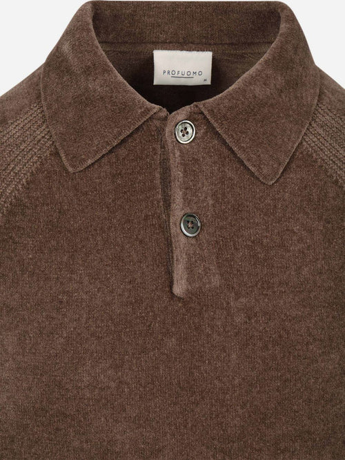 Longsleeve poloshirt chenille bruin