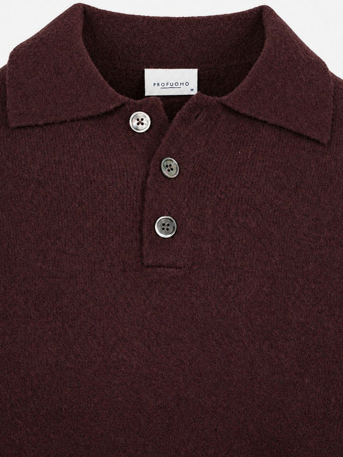 Longsleeve poloshirt boiled wool aubergine