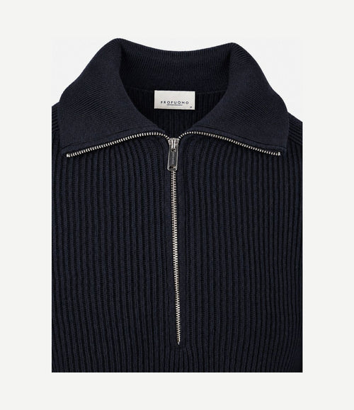 halve rits pullover wool donkerblauw