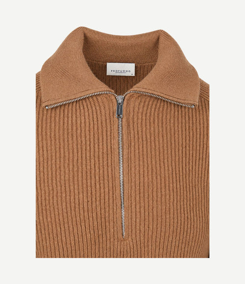 halve rits pullover wool cognac