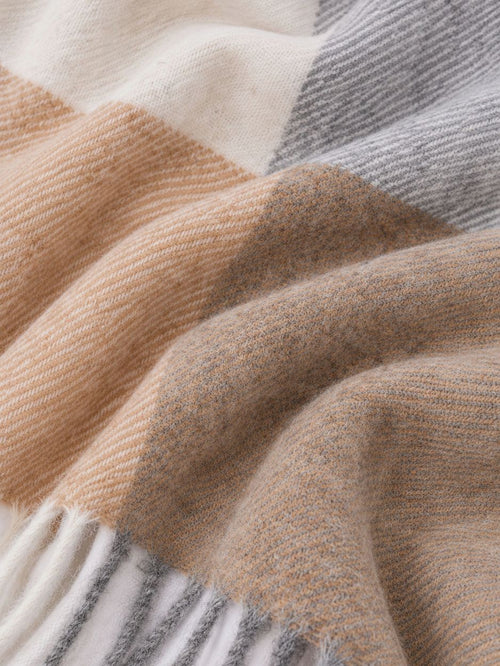 Sjaal lamswol ruiten blauw grijs beige