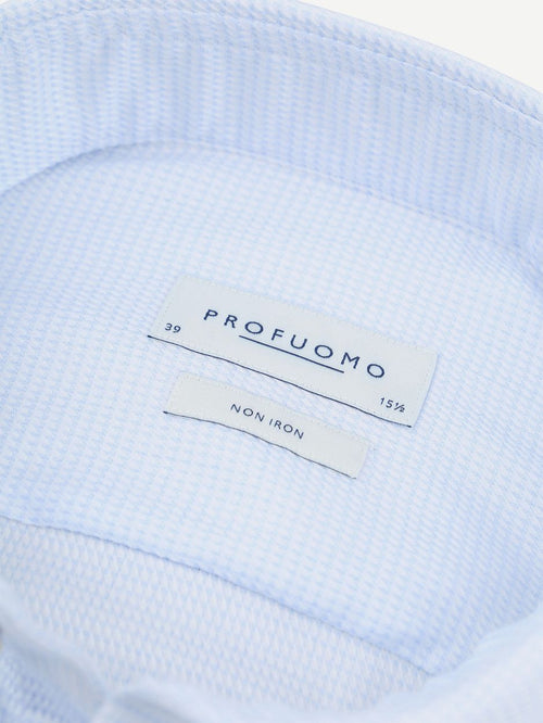 Profuomo dobby mouliné overhemd print lichtblauw | Slim-fit