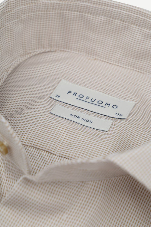 Profuomo dobby overhemd print beige | Slim-fit